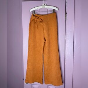ASTR The Label Burnt Orange wide leg linen pants with tie detail